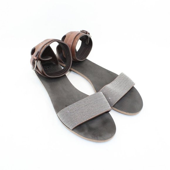 Brunello Cucinelli Brown Embellished Sandals - Picture 3 of 11